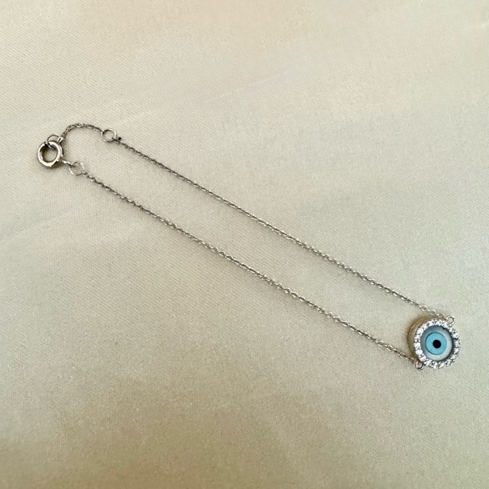 Sterling Silver Blue Evil Eye Pendant Bracelet